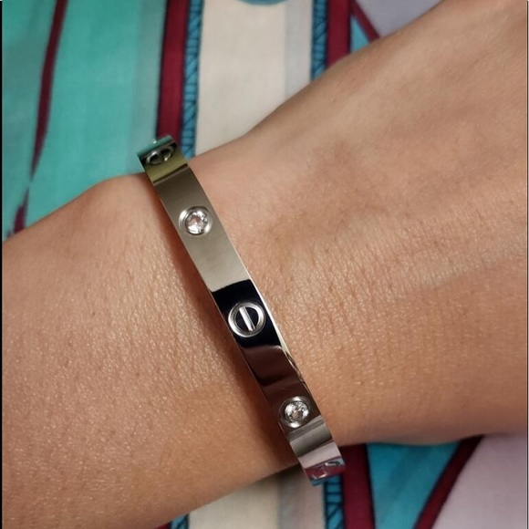 Love Stainless Steel with Stones Bangle - Picture 2 of 2